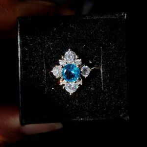 Bomb Party Size 6 "Beautiful Dreamer" Swiss Blue Topaz & Rhodium Plated Ring